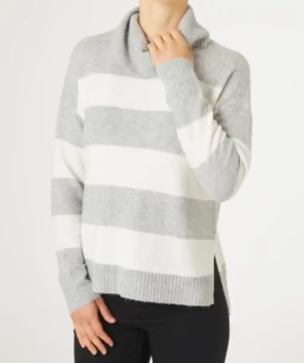 Bild 1 von Strickpullover mit Streifen Janina, Rollkragen, grau/weiß