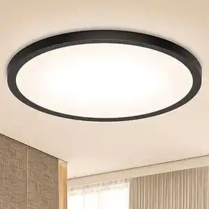 Deckenlampe LED Deckenleuchte Flach Rund - 18W 6500K 1600LM IP44 Modern, Kaltweiß Ultra Dünn Led Deckenlampe Schwarz Lampe Decke für Wohnzimmer Kinderzimmer Schlafzimmer Keller Flur Küchen Bad Ø