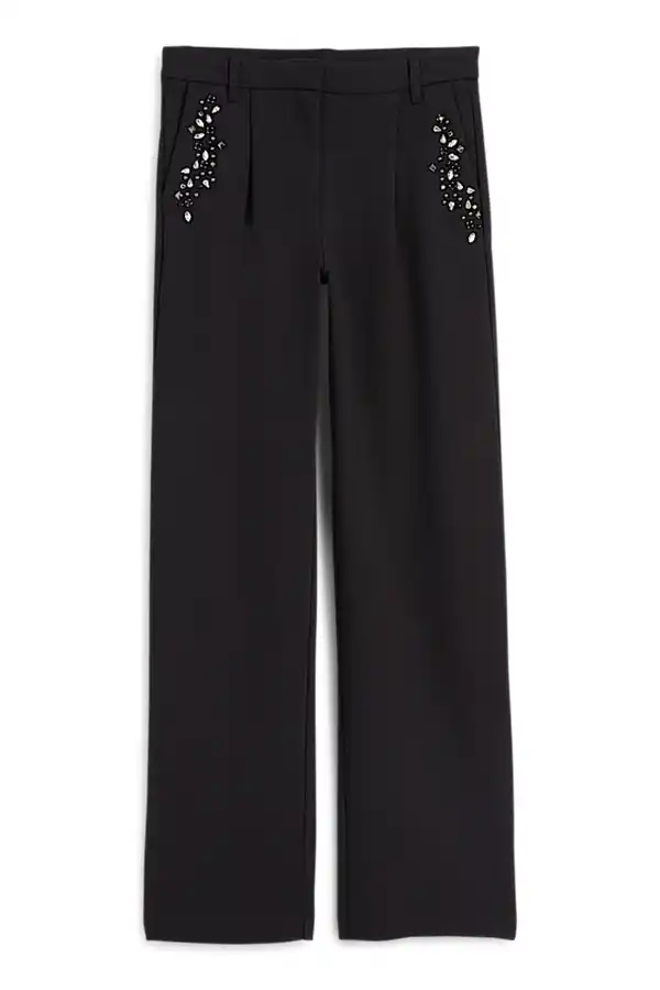 Bild 1 von C&A Jersey-Hose mit Strasssteinen-High Waist-Straight Fit, Schwarz, Größe: 34