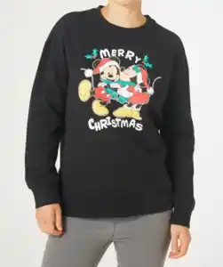 Mickey und Minnie Mouse Sweatshirt Weihnachten Rundhalsausschnitt, schwarz