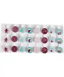 Adventskalender zum Selberbasteln verschiedene Designs, 24 Holzclips, rosa