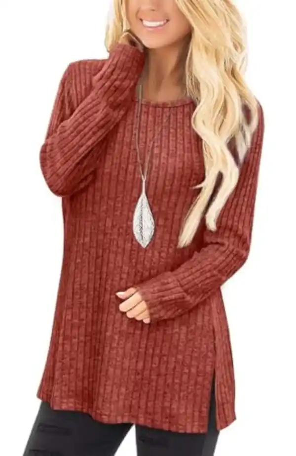 Bild 1 von Jescakoo Damen Pullover Herbst Rundhals Langarmshirt Leichtes Oversize Sweatshirt Elegant Winter Strickpullover