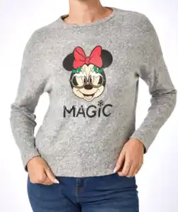 Minnie Mouse Strickpullover Weihnachten Disney, Rundhalsausschnitt, grau melange