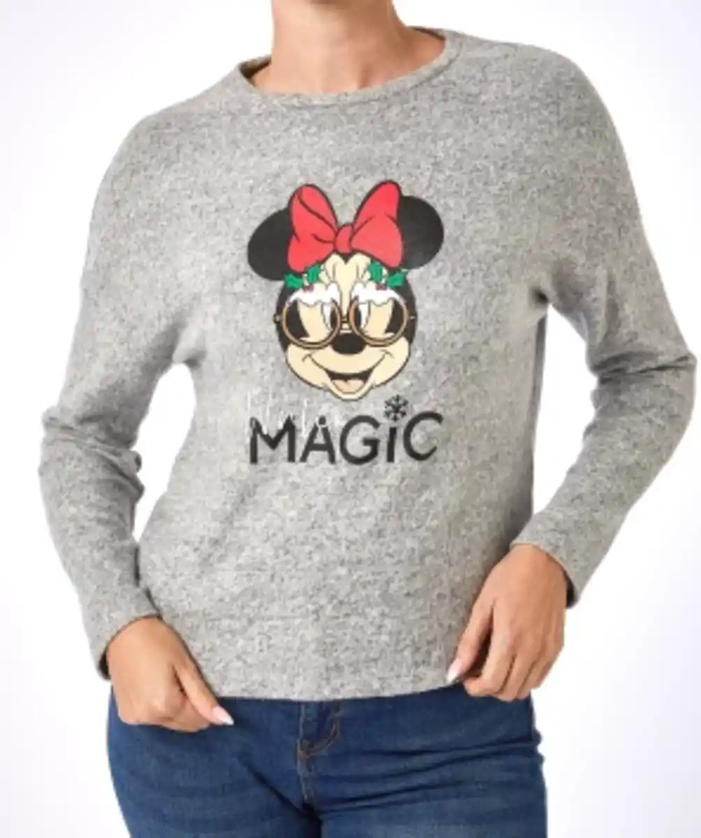 Bild 1 von Minnie Mouse Strickpullover Weihnachten Disney, Rundhalsausschnitt, grau melange