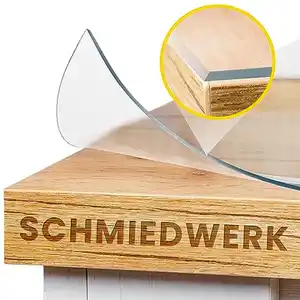 SCHMIEDWERK Tischschutz transparent nach Maß in 2mm mit Wohlfühlkante - glasklare Folie - Schutzfolie - Tischfolie Made in Germany - Tischschutzmatte