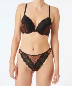 Push-up-BH + String Leo Janina, 2-tlg. Set, braun bedruckt