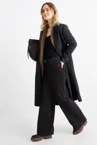 C&A Cordhose-High Waist-Wide Leg, Schwarz, Größe: 34