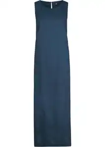 Maxi-Kleid mit Leinen, Lochmuster am Ausschnitt und Seitenschlitz, 38, Blau