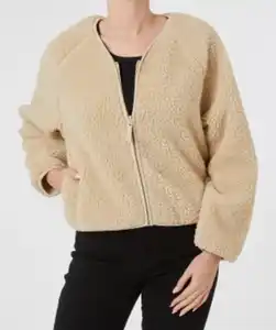 Fleecejacke Teddyfell Janina, kürzer geschnitten, naturfarben