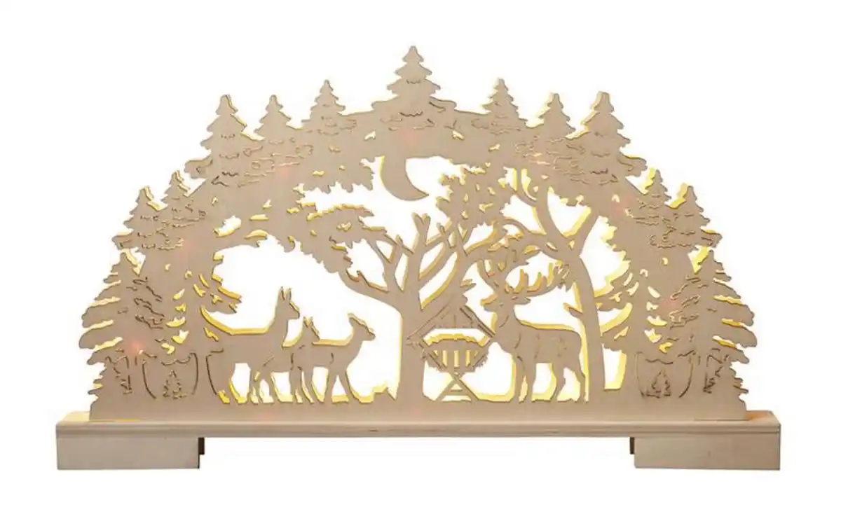 Bild 1 von LED-Schwibbogen aus Holz - Wald mit Futterkrippe