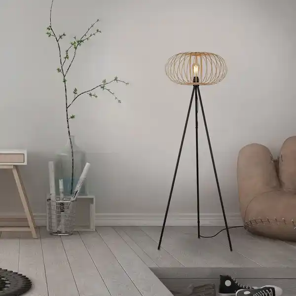 Bild 2 von LeuchtenDirekt Stehleuchte RACOON, 1-flammig, E27, Bambus-Schirm, Ø50cm, Holz-natur, IP20