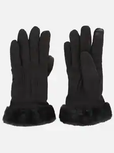 Damen Handschuhe mit Kunstpelz Schwarz