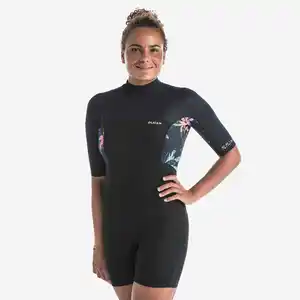 Neopren-Shorty Damen Surfen kurzarm Rücken-Reissverschluss 500 palmdark