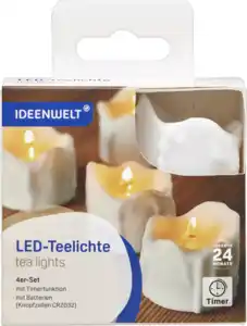 IDEENWELT LED-Teelichte geschmolzene Wachsoptik 4er-Set