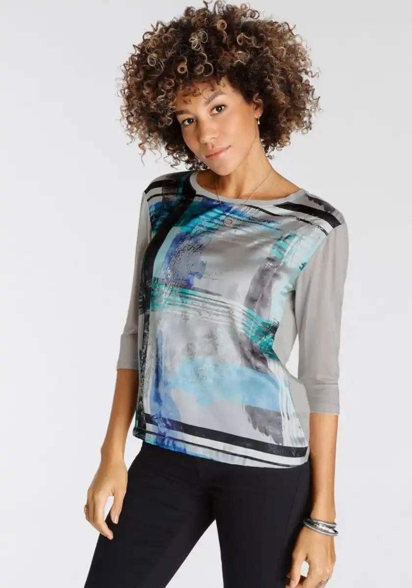 Bild 1 von Boysen's Shirtbluse mit glänzendem Graphik-Druck & 3/4-Arm - NEUE KOLLEKTION