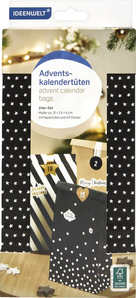 Bild 1 von IDEENWELT Adventskalender-Papiertütenset schwarz