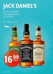 JACK DANIEL'S Tennessee Whiskey verschiedene Sorten 35 - 40 % Vol.