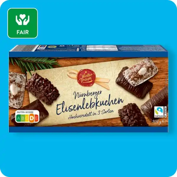 Bild 1 von WINTERTRAUM Nürnberger Elisenlebkuchen, Hochveredelt in 3 enthaltenen Sorten: Glasiert mit aufgelegter Mandel