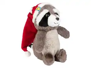 Kuscheliger Waschbär, mit Weihnachtsmütze