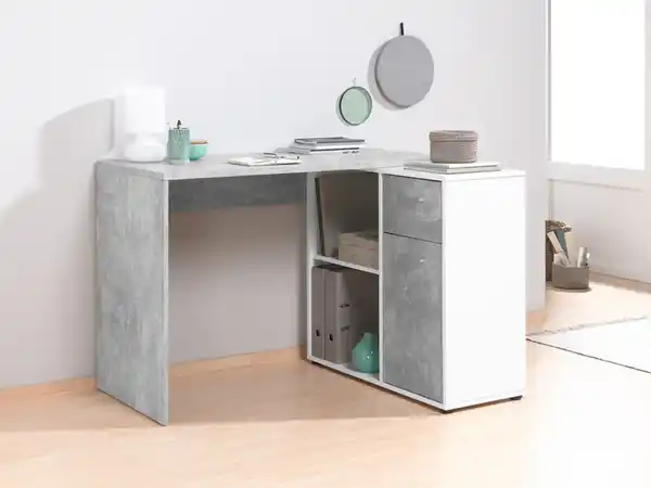 Bild 3 von LIVARNO home Schreibtisch mit Schrankelement, Beton/weiß