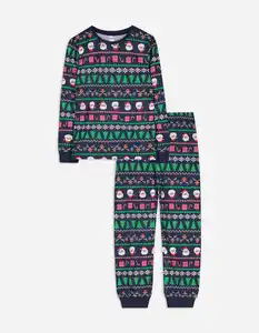 Kinder Pyjama Set aus Langarmshirt und Hose  - Christmas - dunkelblau