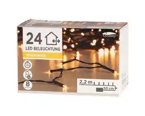 O'canny Outdoor LED-Lichterkette warmweiß mit Timer & 8 Funktionen 7,60 m 24er