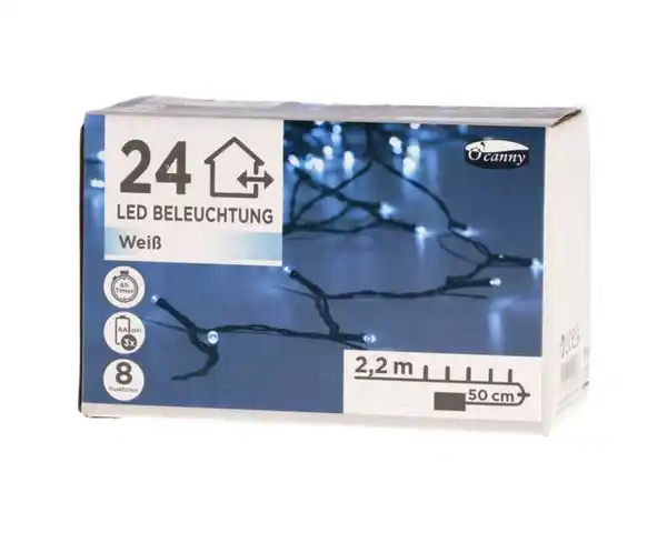 Bild 1 von O'canny Outdoor LED-Lichterkette kaltweiß mit Timer & 8 Funktionen 7,60 m 24er