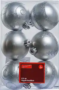 TrendLine Weihnachtskugeln bruchfest Ø 6 cm silber mattiert 6 Stück