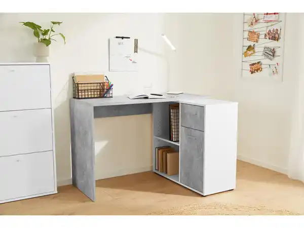 Bild 2 von LIVARNO home Schreibtisch mit Schrankelement, Beton/weiß