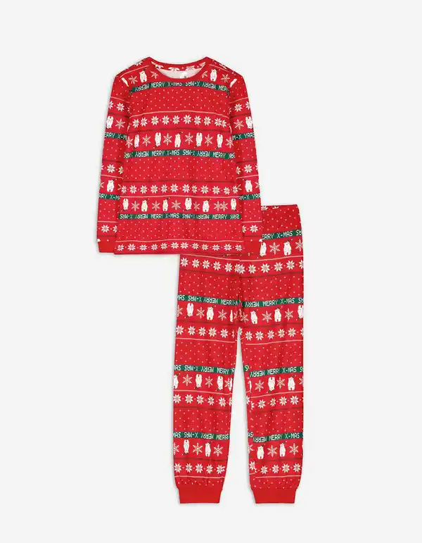 Bild 1 von Damen Pyjama Set aus Langarmshirt und Hose  - Christmas - rot