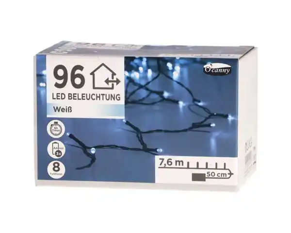 Bild 1 von O'canny Outdoor LED-Lichterkette kaltweiß mit Timer & 8 Funktionen 7,60 m 96er