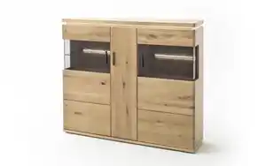 Wiemann - Highboard Barcelona, Balkeneiche massiv / Eiche Bianco furniert, inkl. Oberboden-Beleuchtung