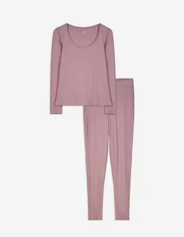 Bild 1 von Damen Pyjama Set aus Langarmshirt und Hose  - Rippenstruktur - braun