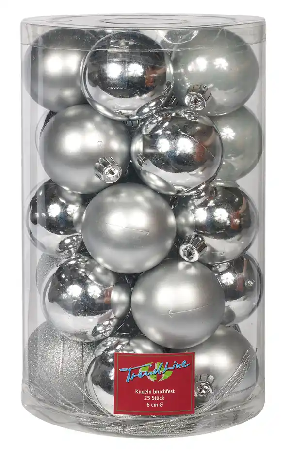 Bild 1 von TrendLine Weihnachtskugeln bruchfest Ø 6 cm silber 25 Stück