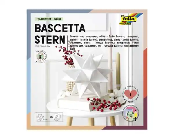 Bild 1 von Folia Bascetta Stern-Set 15 x 15 cm 115 g/m² weiß/transparent 32 Blatt