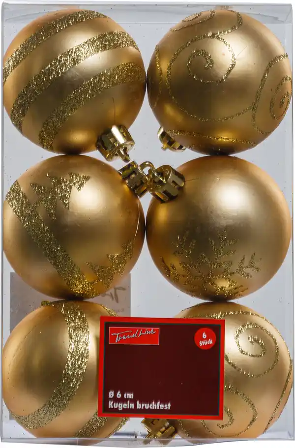 Bild 1 von TrendLine Weihnachtskugeln bruchfest Ø 6 cm gold mattiert 6 Stück