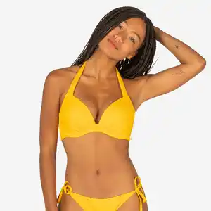 Bikini-Oberteil Damen gerippt Push-up angenähte Formschalen - Elena gelb