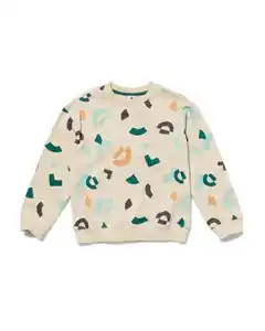 Kinder-Sweatshirt, oversized, grafischer Druck eierschalenfarben