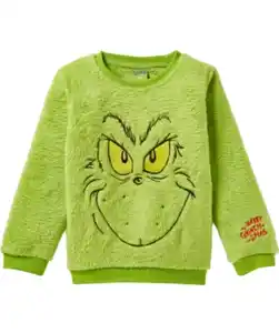 Grinch Flauschpullover Weihnachten Stickerei, limette