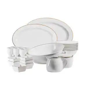 Mäser Kombiservice Professional Dining, Weiß, Gold, Keramik, 24-teilig, 400 ml, 39x34x28 cm, Essen & Trinken, Geschirr, Geschirr-Sets, Kombiservice