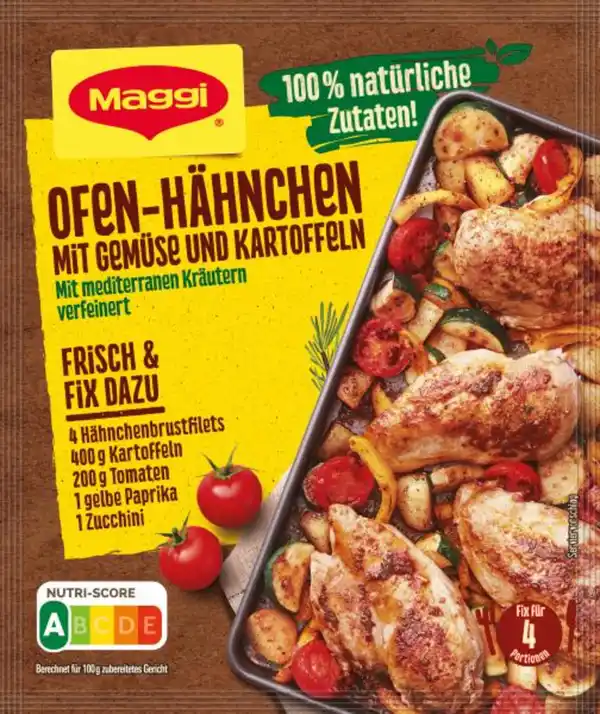 Bild 1 von Maggi Natürlich & Bewusst Hähnchen mit Gemüse & Kartoffeln mariniert vom Blech