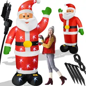 KESSER® Aufblasbarer Weihnachtsmann XXL LED beleuchtet inkl. Befestigungsmaterial Weihnachtsdekoration Weihnachtsdeko  Figur , geräuscharmes Gebläse,  Nikolaus Santa witterungsbeständig IP44