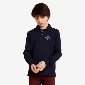 Reit-Poloshirt Langarm 140 Kinder marineblau