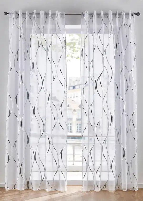 Bild 1 von Transparente Gardine mit Glanz Druck (1er Pack), 1 (H/B: 145/140 cm), Weiß