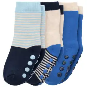 3 Paar Baby Stoppersocken mit Frottee BLAU / DUNKELBLAU / BEIGE