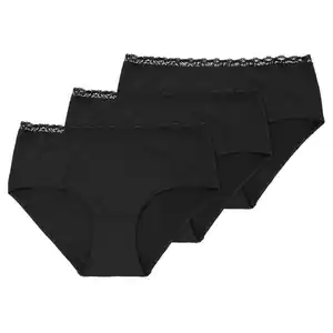 3 Damen Pantys mit Spitzenbund SCHWARZ