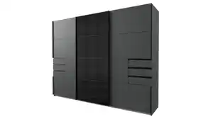 Schwebetürenschrank schwarz mit Glasfront - 270 cm - SAIGON