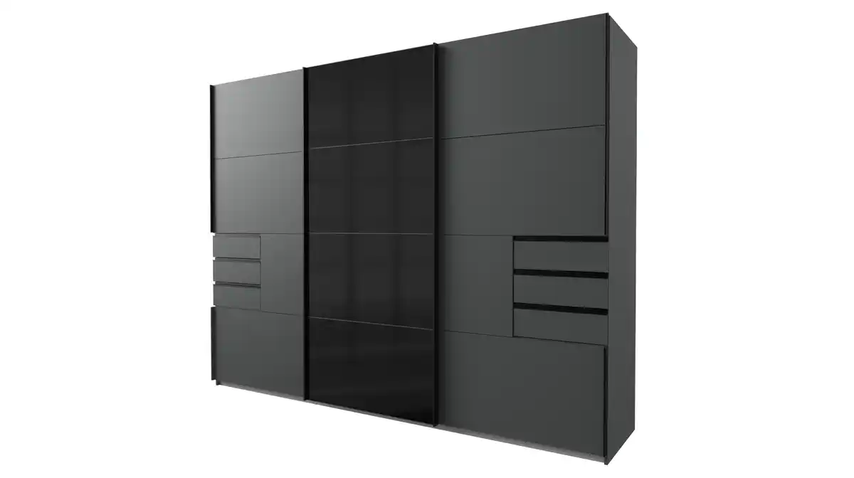 Bild 1 von Schwebetürenschrank schwarz mit Glasfront - 270 cm - SAIGON