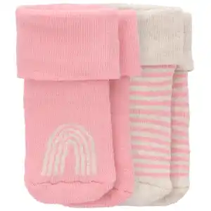 2 Paar Newborn Socken mit Frottee ROSA / HELLBEIGE