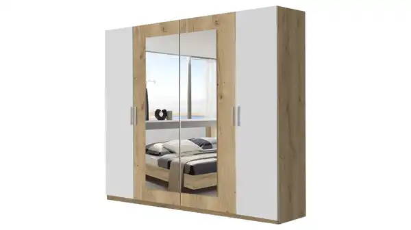 Bild 1 von Kleiderschrank mit Spiegel - Plankeneiche - weiß - 225 cm - NORA